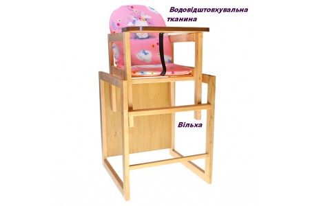 Детский деревянный стульчик для кормления, стульчик-трансформер  "Зайчик розовый".